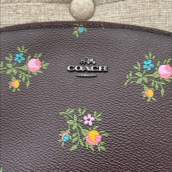 Coach Cosmetic Bag—Like New Condition—Deep Chocolate Cherry Floral—9” x 6.5” - Picture 2 of 6